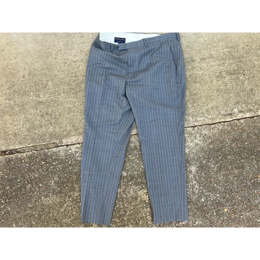 Brooks Brothers 1818 Regent Fit Mens 46x40 Grey Blue Plaid Wool Dress Pant Italy